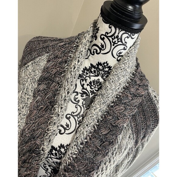Cabi Gray Open Front Round Hem Open Knit Cardigan Sweater Med Y2K Grunge Boho - Picture 4 of 15